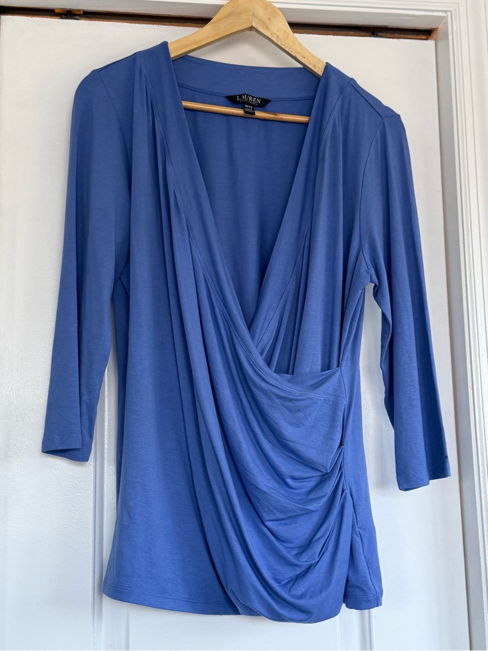 Lauren Ralph Lauren Periwinkle Blue Draped V-Neck Blouse
